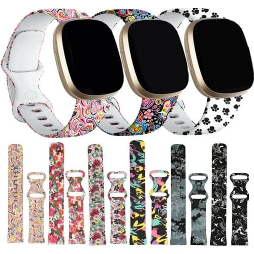 Printed Watchband Sports Strap Silicone Multi Patterns Replacement Wristband Bracelet for Fitbit Versa 3/Sense S/L