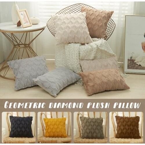 Geometric Rhombus Plush Pillowcase Autumn and Winter New Product Solid Color Warm Soft Pillow Cushion Cover Home Decor