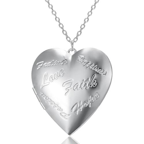 Valentine Gifts Love Faith Hope Love Heart Shape Can Open Photo Frame Phase Box Carved Photo Pendant Necklace Jewelry