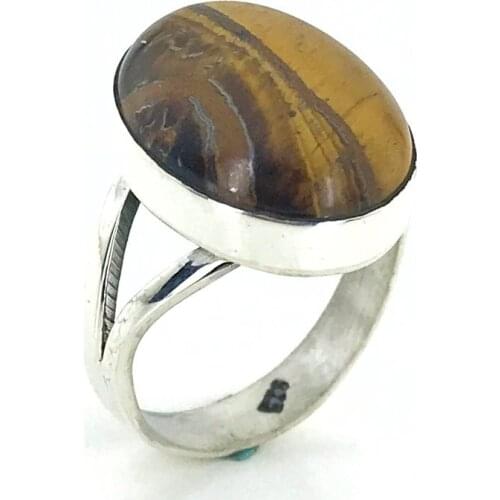 Tigers Eye Stone Hand Generation Simple Elegant Polite Silver Ring