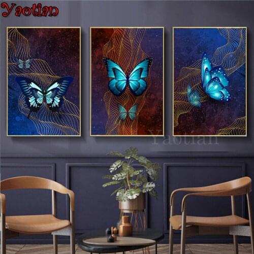 Sale Triptych Diamond embroidery Abstract Butterfly mosaic Diamant painting 5d puzzle handmade crystal painting 3 piece set Gift