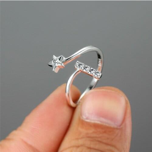 RongXing Dainty Small Star Ring Silver Color Rose Gold Crystal Open Rings For Women Wedding Bands Simple Finger Jewelry