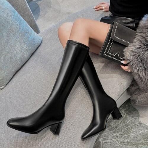 Winter Knee High Boots Women High Heel Long Knight Boots Shoes Pointed Toe Fashion Sexy Chelsea Boots for Women Large Size 47