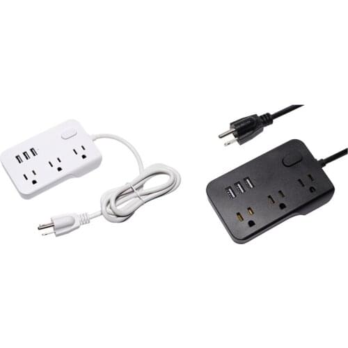 Power Strip 3 Outlets 3 USB 5V 3A Ports 1850W 10A 5 Feet Extension Cord Surge Protector Protection Switch,-US Plug