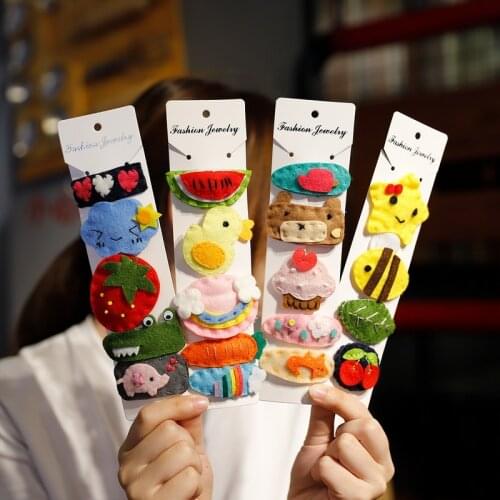 1PCS 4PCS/Lot Cute Cartoon Flower Rainbow Felt Applique Snap Clips Star Leaves Hairpins Hair Accessories