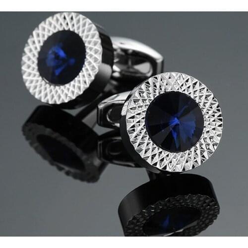 Austrian Blue Crystal Cufflinks new fashion brand jewelry high quality Cufflinks mens wedding shirt suit pin badge button gift