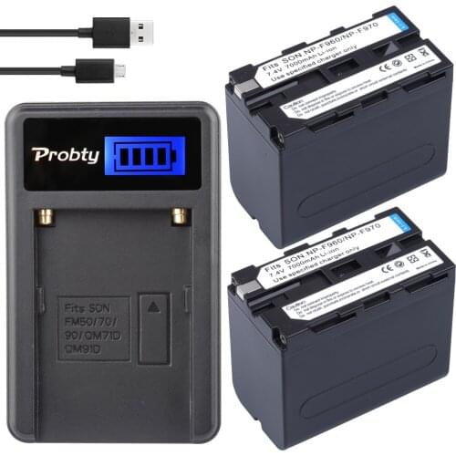 Probty 2pcs NP-F970 NP-F960 NPF960 NP F970 batteries + USB LCD Charger For Sony DCRVX2100 HDRFX1 HDRFX7 HD1000U HVRZ1U PM092