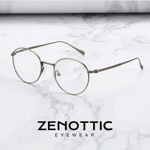 ZENOTTIC Pure Titanium Glasses Frame Men Women Retro Round Ultralight Spectacles Prescription Eyeglasses Myopia Optical Eyewear