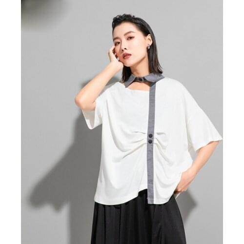Ladies summer designer new shirt collar fashion personality loose casual large short-sleeved T-shirt