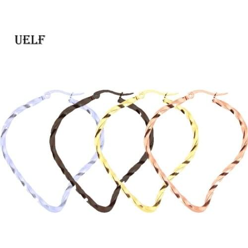 Uelf Small Big Circle Women Hoop Earrings Exaggerated Hoop Heart Ear Loop Smooth Ring Earring Stainless Steel Jewelry
