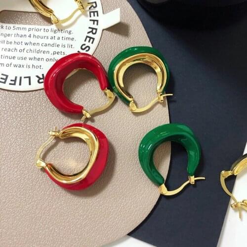 New Fashion French Paris Design Celi Swirl Unusual Hoop Earrings Red Green Blue White Enamel Earrings For Women