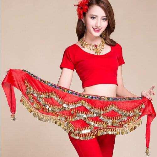 Belly Dance Belt Costumes Sequins Tassel Belly Dance Hip Scarf for Women Belly Dancing Belts Indain Wavy Line Coin Dance Belt