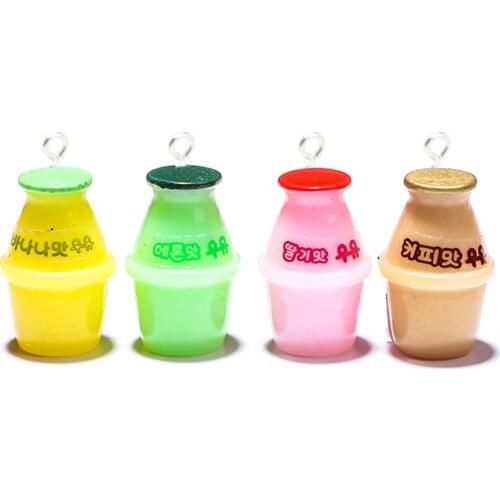 Yamily 10Pcs/Resin Korean Milk Bottle Charm Dollhouse Colorful Bottle DIY Making Pendant Jewelry For Keychain Earrings Necklace
