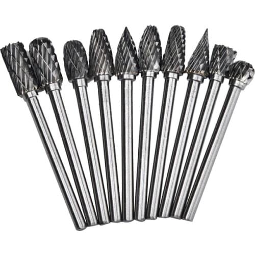 10pcs tungsten carbide drill chuck bits for metal burr tungstenio burs cnc milling cutter dremel accessories mini cone set