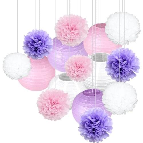 15Pcs/Set Pink Blue Purple Paper Flower Balls Poms Honeycomb Balls Paper Lanterns Wedding Birthday Party Home Decorations