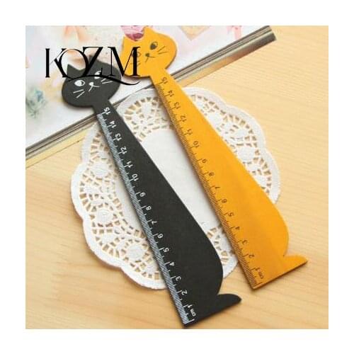 15cm School Learning Supplies Stationery Lovely Cat Shape Ruler Cute Wood Animal Straight Rulers Gifts For Kids Black Yellow