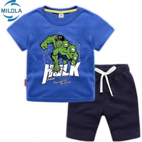 Disney Marvel Avengers Hulk Baby Boy Clothes Sets Cotton Girl Tees Tops Pants 2Pcs Children Outfits Kids Sport Suits Clothes