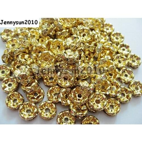 200pcs/lot 8mm Top Quality Czech Jonquil Crystal Rhinestone Pave Wavy Rondelle Metal Spacer Loose Beads Jewelry