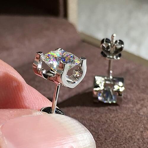 14K White Gold 6 Carat Stud Earrings Women Wedding Anniversary Engagement Party Round Moissanite Diamond Elegant Trendy Romantic