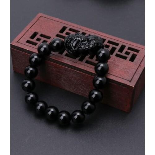 Feng Shui Obsidian Stone Wealth Pi Xiu Bracelet Attract Wealth and Good Luck