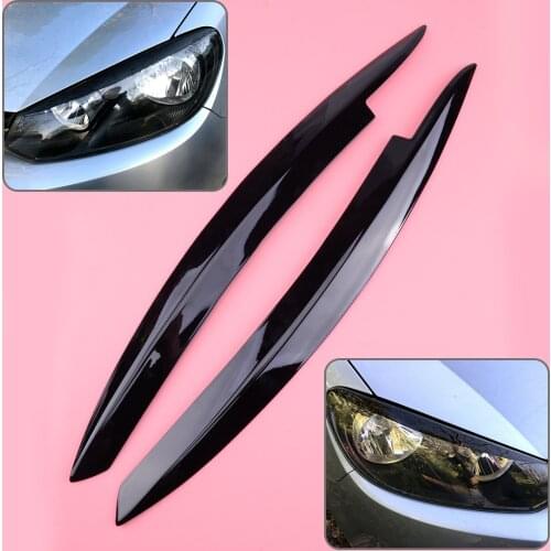 CITALL 2Pcs Black Car Front Headlight Eyelid Eyebrow Trim Cover ABS Fit for VW Golf VI MK6 2008 2009 2010 2011 2012 2013