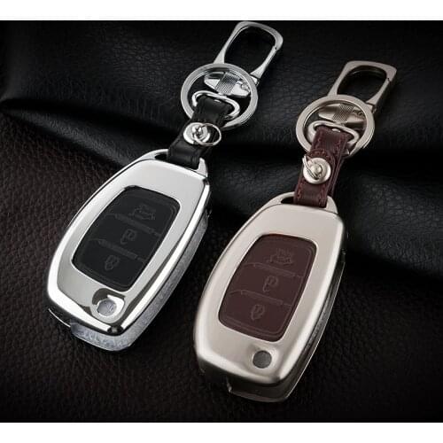 Zinc Alloy+Leather Car Key Fob Cover Case Chain for Hyundai Grand Santa Fe IX45 2013 2014 2015 2016 Key Case Remote Accessories