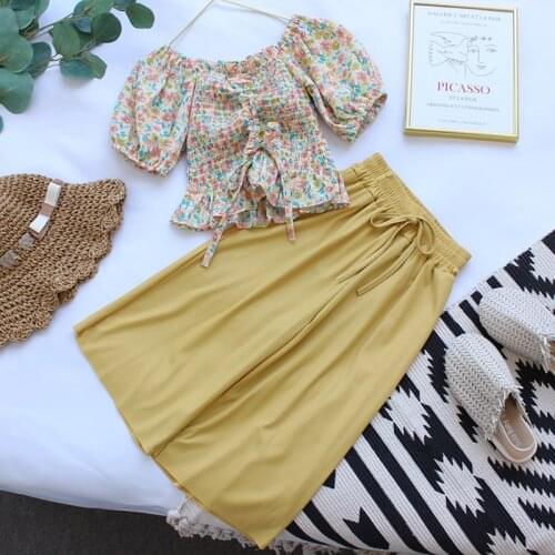 Kids Girls Clothes Outfits 2020 Summer Stylish off shoulder Floral T-shirt+Wide Leg Pants 2pcs Children Clothing 2-7Y Girls Sets