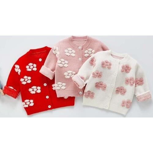 Baby Sweater Knitted Cardigan Jacket Baby Cute Flower Sweater Sweater Coat Girls Cardigan Top Kids Girls Autumn Spring Clothes