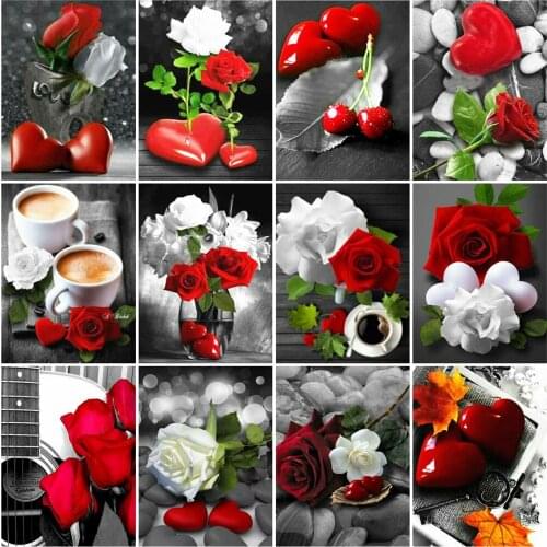 EverShine 5D DIY Diamond Embroidery Flowers Cross Stitch Kits Diamond Painting Black White Mosaic Crafts Love Handmade Hobby