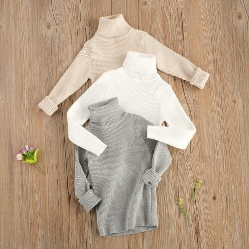 FOCUSNORM 0-6Y Autumn Winter Baby Boy Girl Sweater Tops Long Sleeve Solid Color High Collar Pullover Top for Children