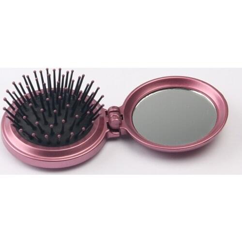 Hot Sale 1PC Girls Portable Mini Folding Comb Massage Round Travel Hair Brush With Mirror Plastic Hair Brush Random Color