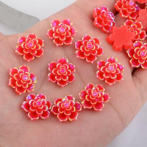 BOLIAO AB Color 10Pcs 20mm( 0.79in) Flower Shape Red Resin No Hole Rhinestone Flatback Home Holiday Decoration Crafts DIY