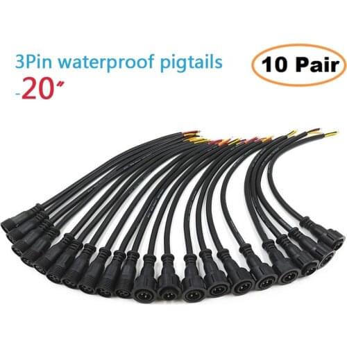 Pigtails-3 Pin-Black-20 in-10 Pairs