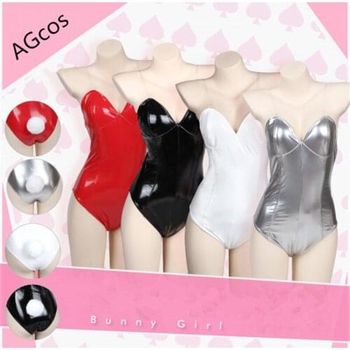 AGCOS Megumi Kato Erza Nagato Yuki Cosplay Costume Patent Leather Bunny Girl Sexy Swimsuits Bikini Anime Cos Jumpsuits
