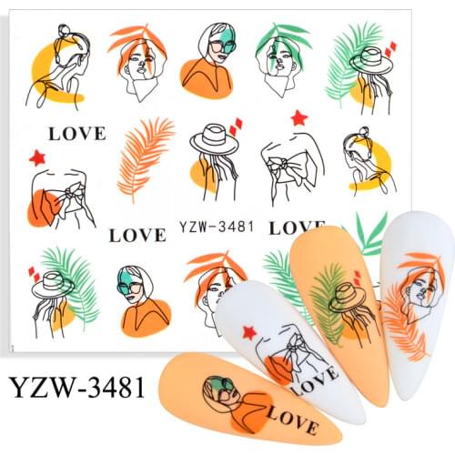 Summer 3D Black Nail Stickers Abstract Lady Face Blossoms Floral Design Manicure Sliders Watermark Decals Nail Art Decorations