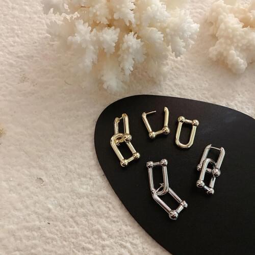 GSOLD Trendy Thick Link U-Shaped Geometric Drop Earring Simple Two-Use Metal Small Chic Stylish Earring Women Party Jewelry