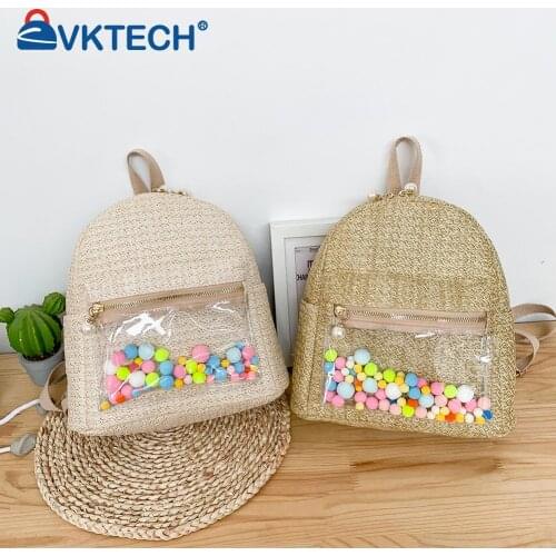 Fashion Women Summer Straw Woven Patchwork Transparent Backpack Ladies Casual Small Purse Handbags Rucksacks durable Ladies Bag