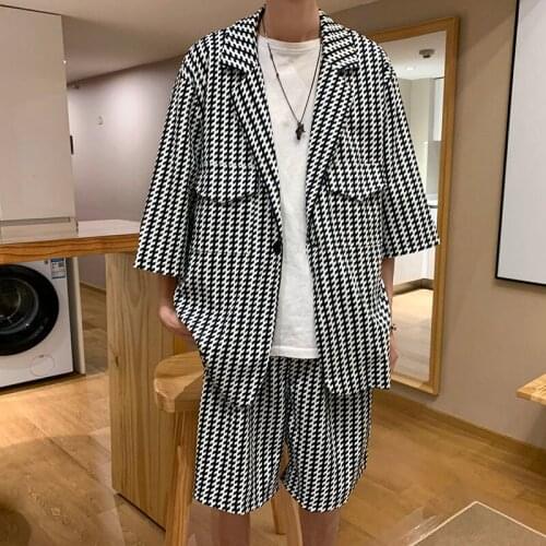 Suits Mens High-level Sense Of Fried Fashion Trend Printed Street Shooting Three-quarter Sleeve Jacket Short 2-piece Set Summer