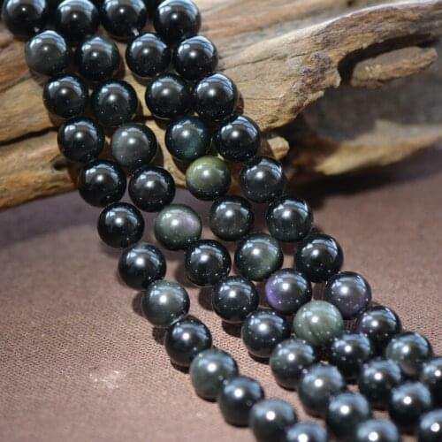 Joanlyn Grade A Natural Rainbow Black Obsidian Beads NOT Dyed 4mm-20mm Smooth Polished Round 15 Inch Strand OB01