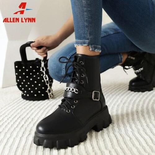 2021 Brand New Fashion Autumn Spring Short Boots Women Platform Thick Heels Chain Motorcycle Boots Woman Casual Cool Lady Shoes