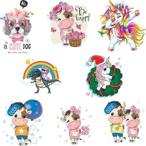 New cartoon animal cute cow print sticker DIY iron decoration on T-shirt heat transfer vinyl accessories for children