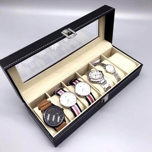 6 Grids PU Leather Watch Box Case Professional Holder Organizer for Clock Watches Jewelry Boxes Case Display