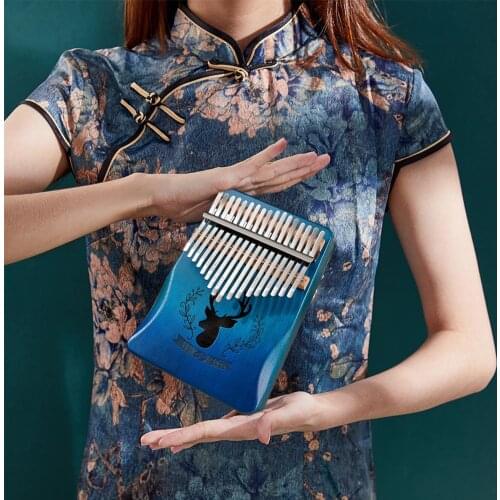 Deer Pattern Thumb Finger Piano Musical Instrument 17 Keys Acacia Wooden Kalimba Lightweight Portable Music Element