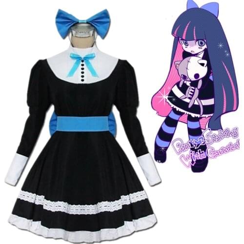 Anarchy Stocking Dress Panty & Stocking With Garterbelt Cosplay Costume Girl Hair Wigs Cos Women Lolita Maid Suits Party Uniform