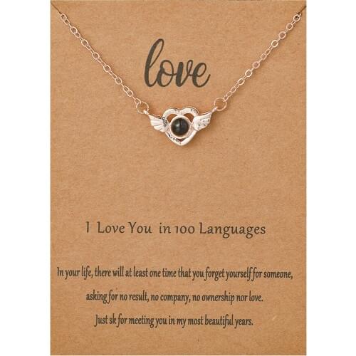 Valentines Day Gift Love You in 100 Languages Projection Necklace Small Love Gift Anniversary Present Gift For Girlfriend