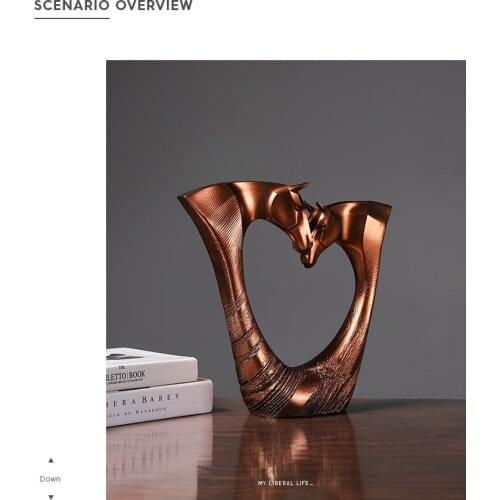 Double Horse Head Crafts Statues Desktop Artwork Ornaments Resin Animal Sculptures Modern Home Living Room Decor Hot