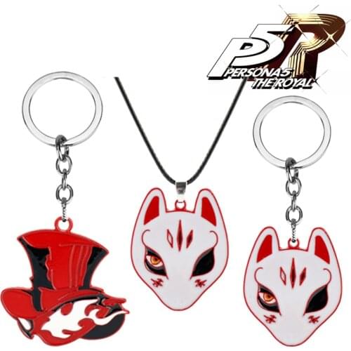 Logo Pendant Keychain Keyrings Anime Persona 5 Red Logo Shape Key Chain Metal Alloy Keyring Choker Souvenir Gifts Fox Mask Deco