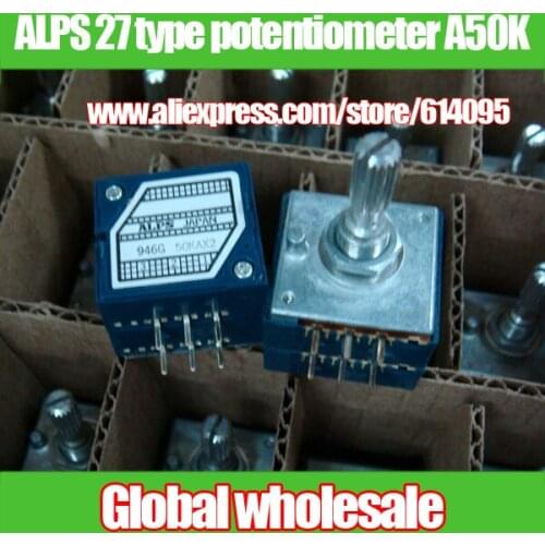 1pcs ALPS 27 type double volume potentiometer A50K-25MM / shaft length 25mm Hi-Fi stereo 27-type metal pinion potentiometer