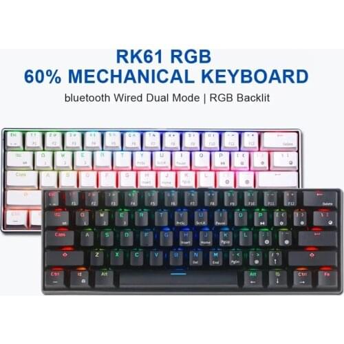 RK61 Mechanical Gaming Portable Mini Keyboard RGB Backlit 61 Keys Wireless Bluetooth Keyboard Blue/Brown/Red MX Switch USB C PC