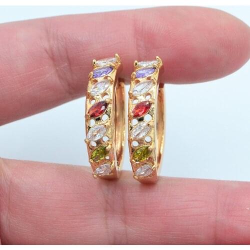 Gold Color Women Fashion Multicolor Marquise Cubic Zirconia CZ Huggie Hoop Earrings Jewelry